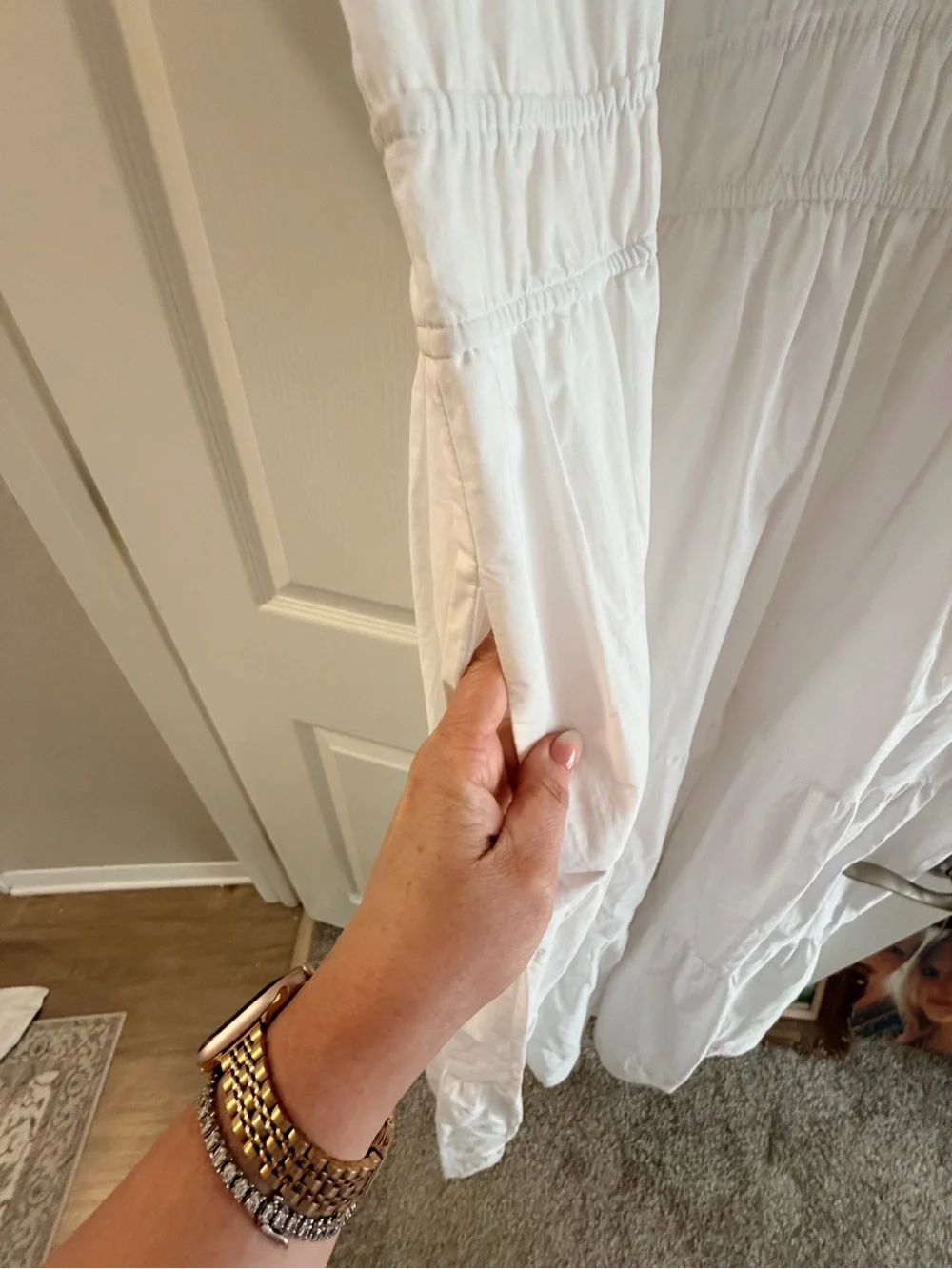 Anthropologie Shirt dress White Tiered Maxi with Smocked Waistband - Picture 7 of 13
